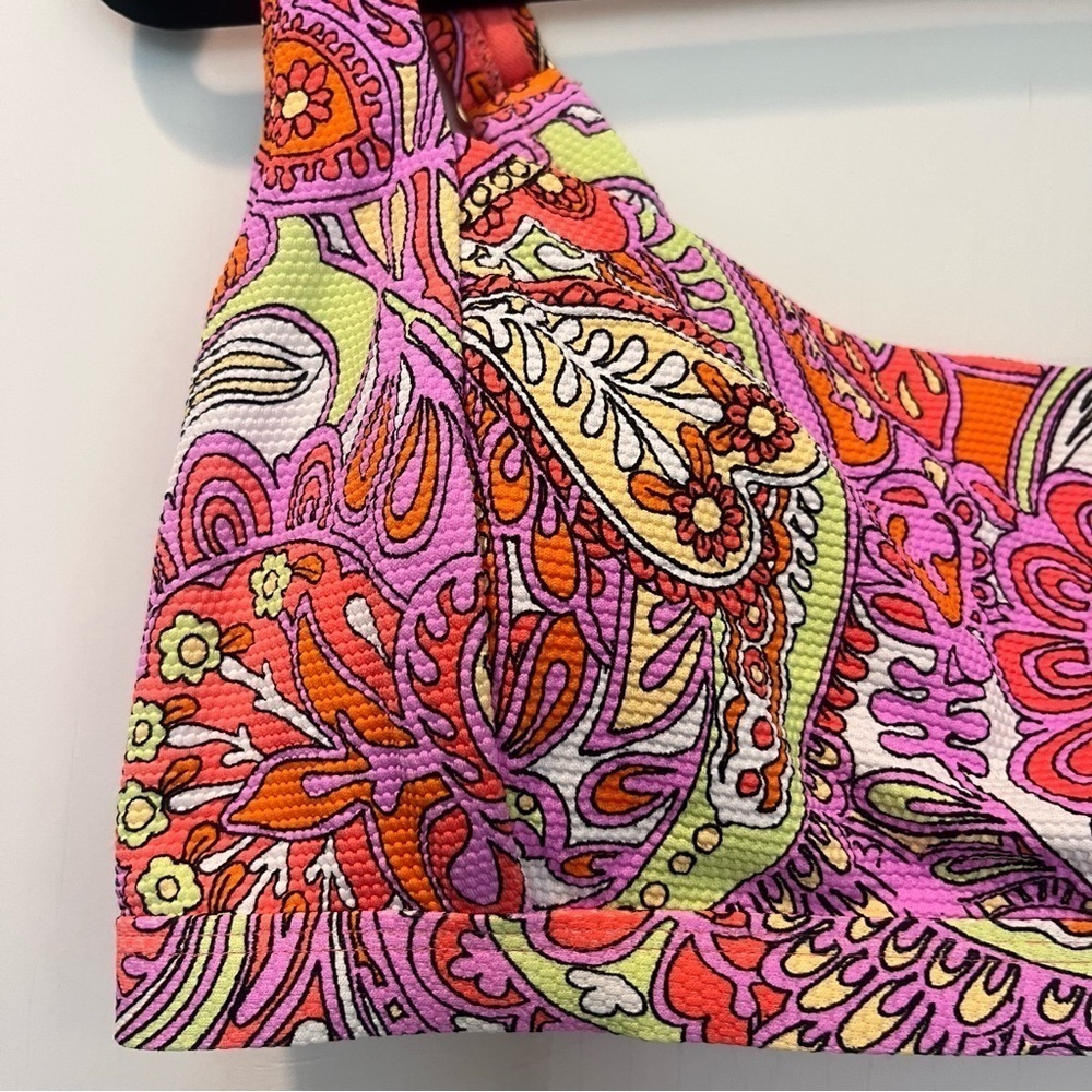 Jessica Simpson Retro Pink Orange Paisley Tie Bikini Top Size XL - Picture 8 of 12